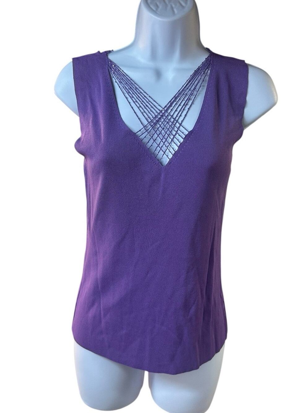 Georgiou Studio Purple Knit Crisscross V Neck Sleeveless Top Y2K Minimalist L